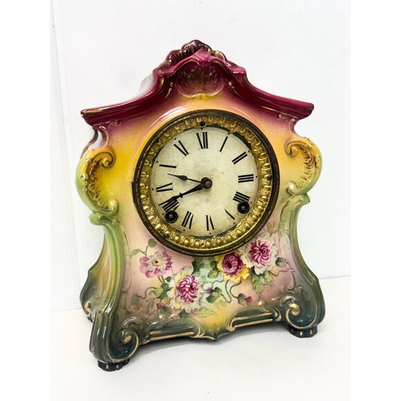 Antique Victorian Royal Bonn Germany Porcelain Mantle Clock - Picture 3 of 11